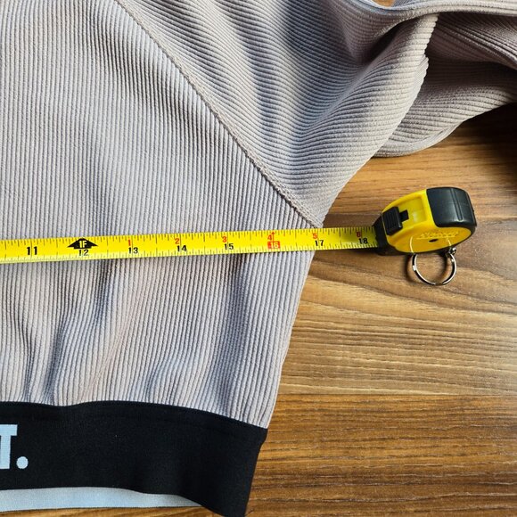 Nike Ribbed Just Do It Long Sleeve Crop Tee Top Grey/Ivory Size Medium [H172] - Picture 5 of 6